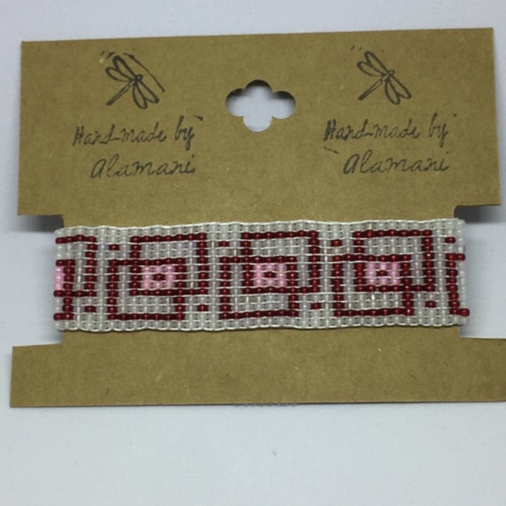 Handmade beaded bracelet "White, red, pink"